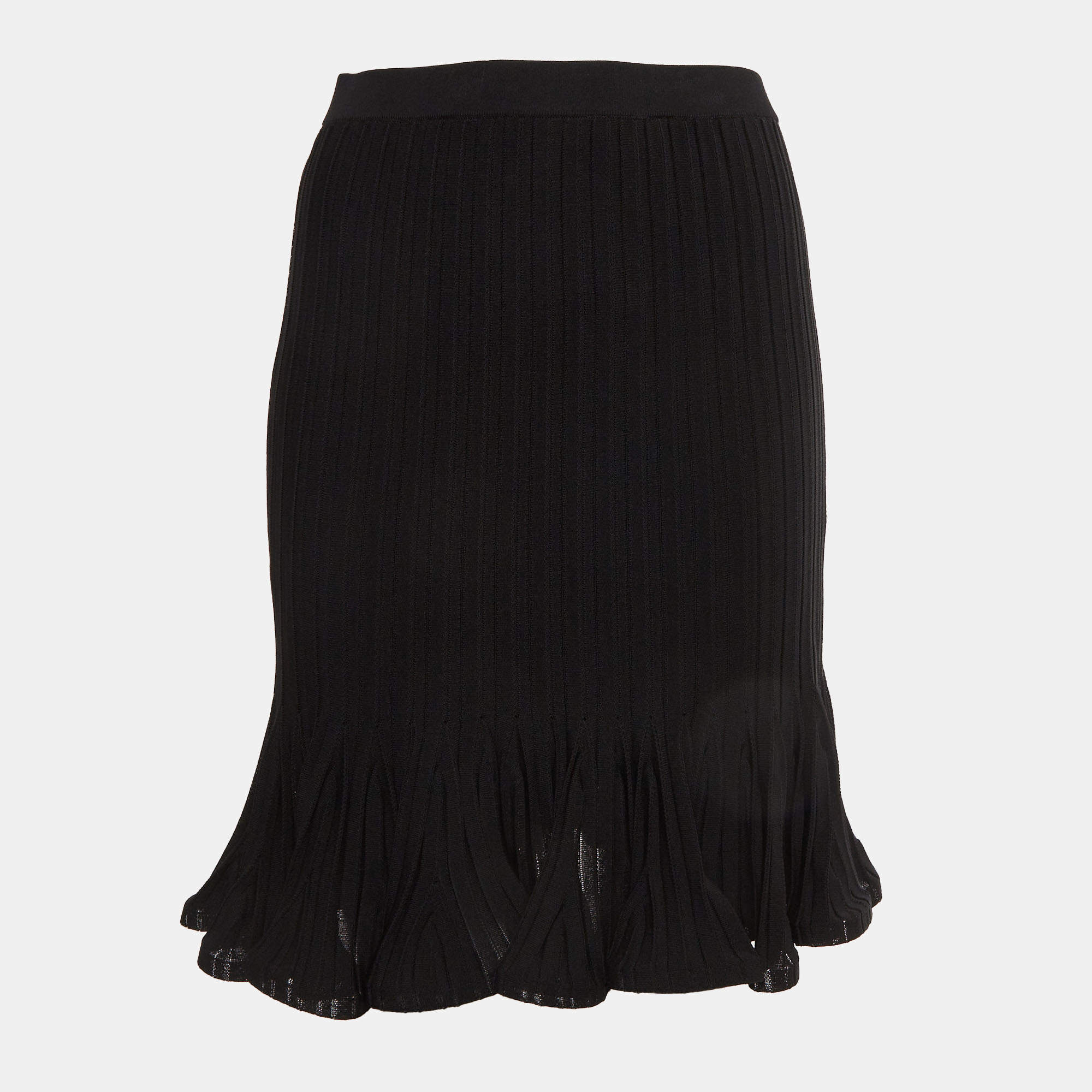 Pre Owned Givenchy Black Stretch Knit Pleated Mini Skirt S