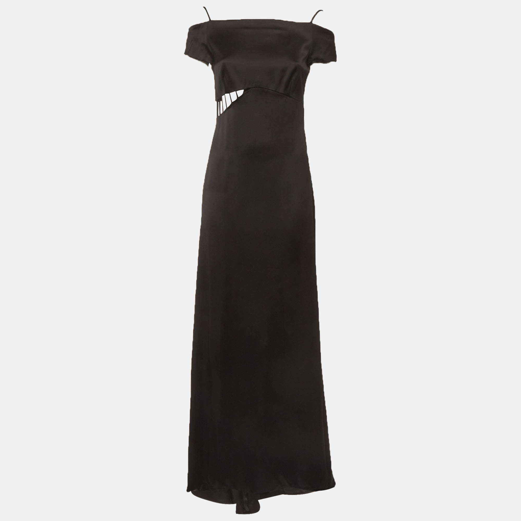 Pre Owned Givenchy Black Satin Off Shoulder Long Dress M 