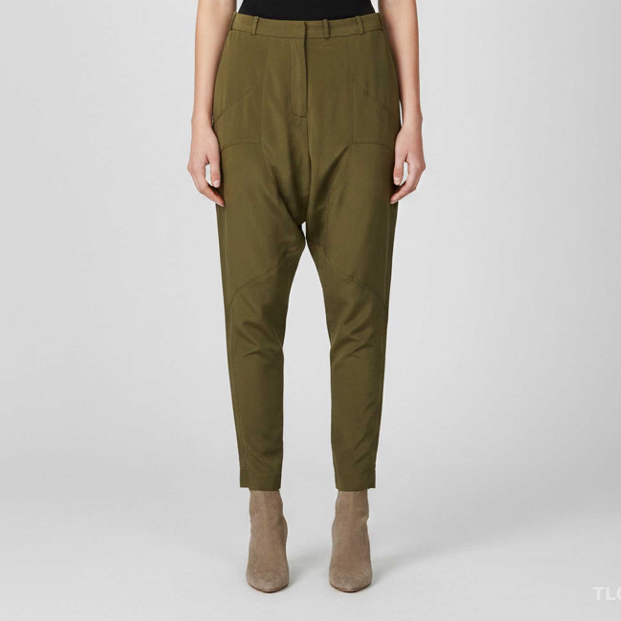 مملوكة مسبقًا Givenchy Olive Green Silk Harem Pants M