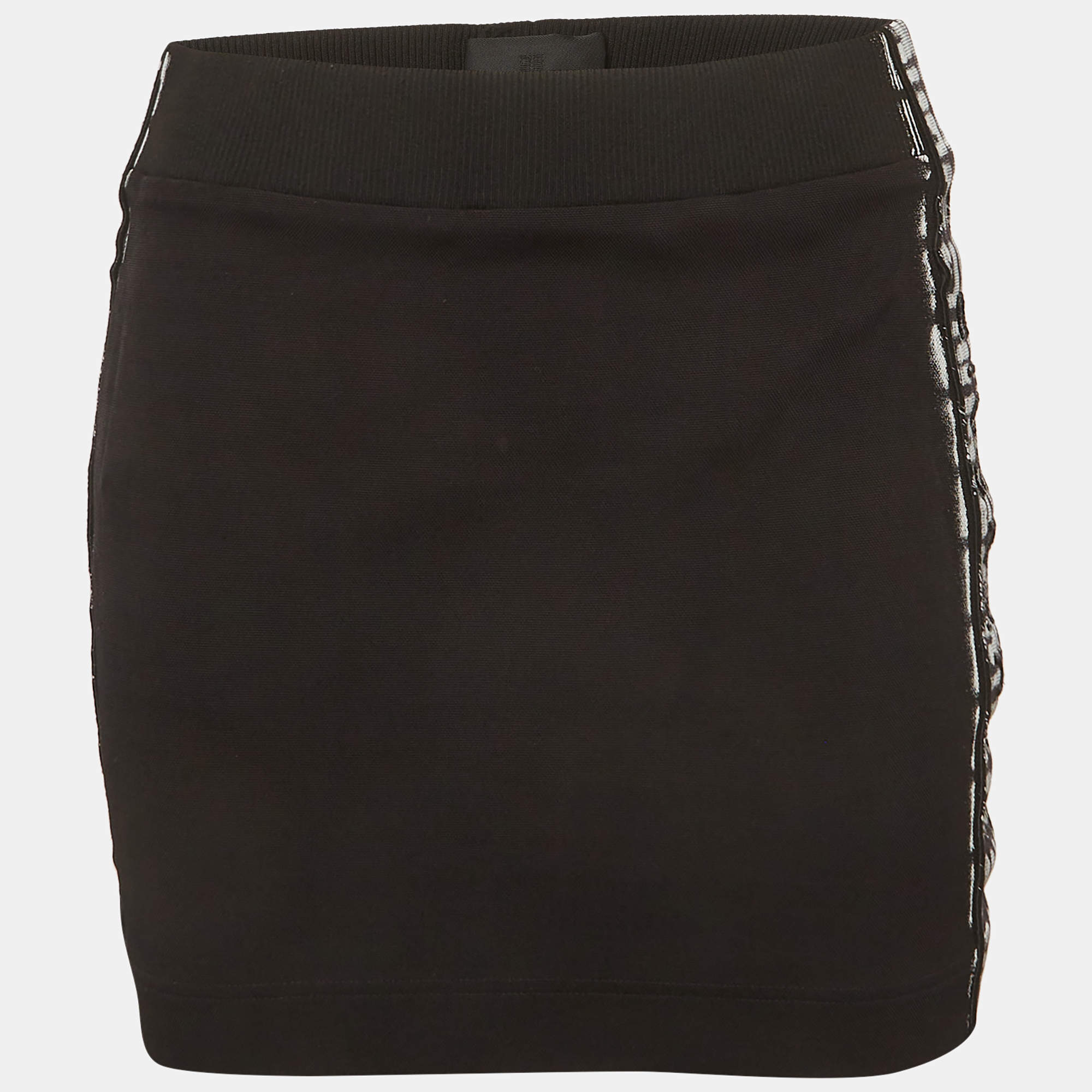 Pre Owned Givenchy Black Logo Striped Knit Mini Skirt XS