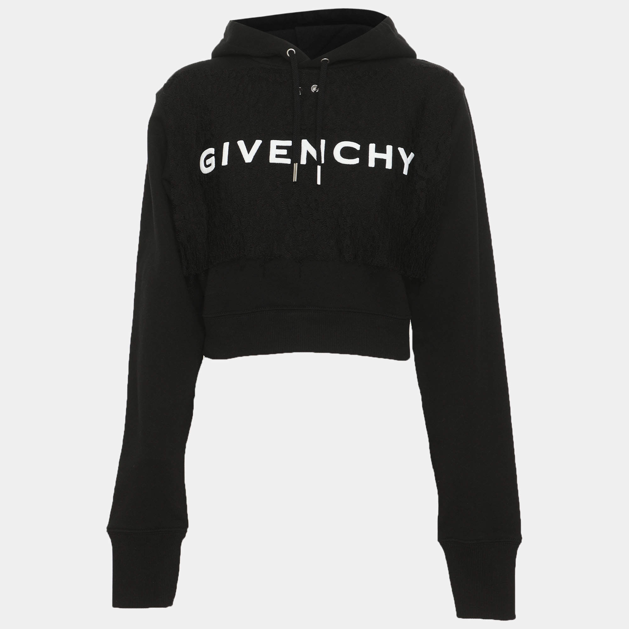 Pre Owned Givenchy Black Cotton Archetype Logo Drawstring Hoodie XS