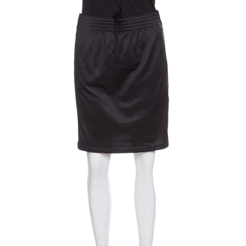 Givenchy Black Knit Drawstring Logo Panel Detail Skirt S