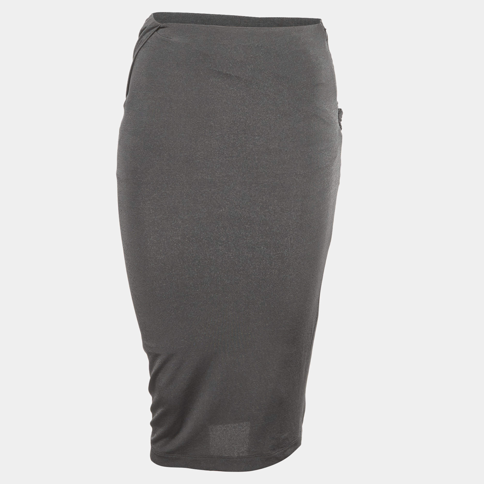 Pre Owned Givenchy Grey Jersey Draped Zip-Up Pencil Skirt S