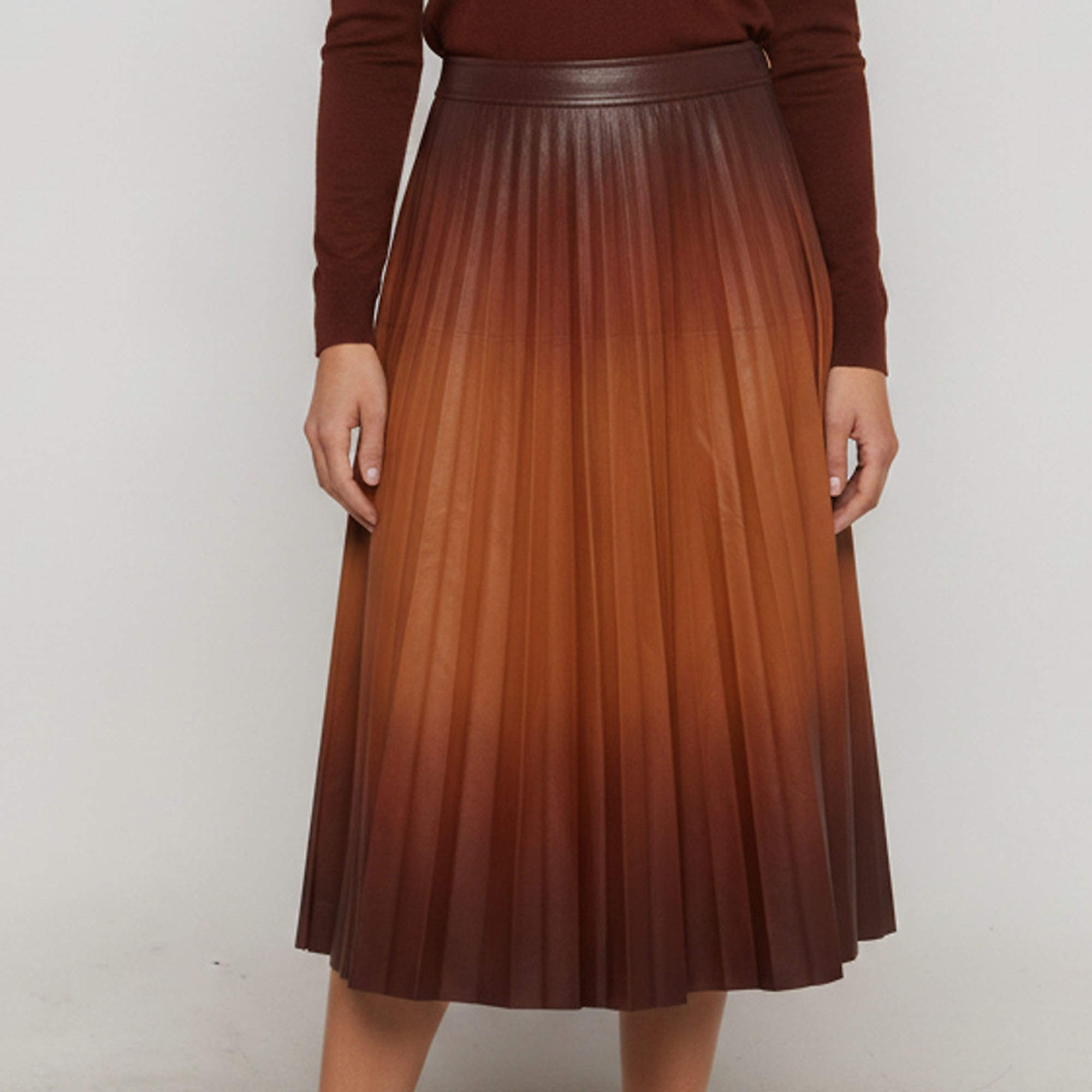Pre Owned Givenchy Brown Ombre Leather Pleated Midi Skirt M