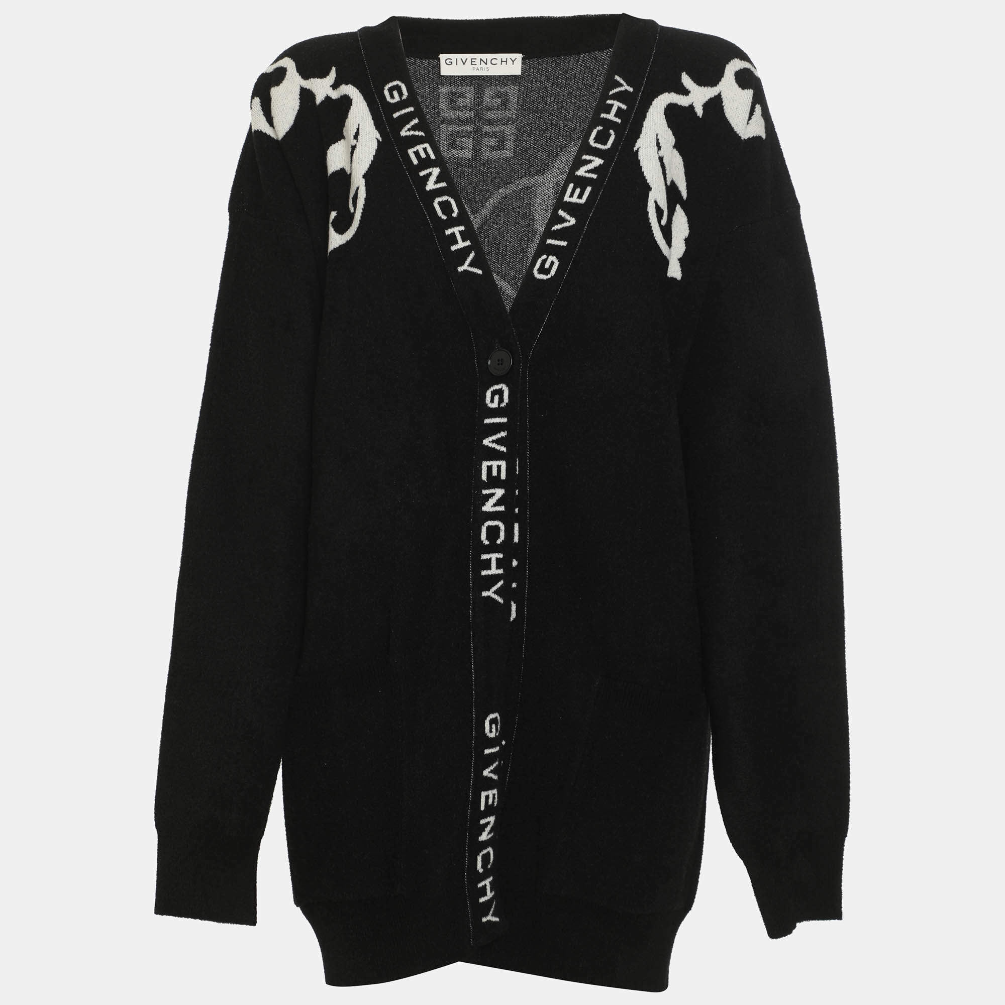 Pre Owned Givenchy Black/White Monochrome Knitted Cardigan M
