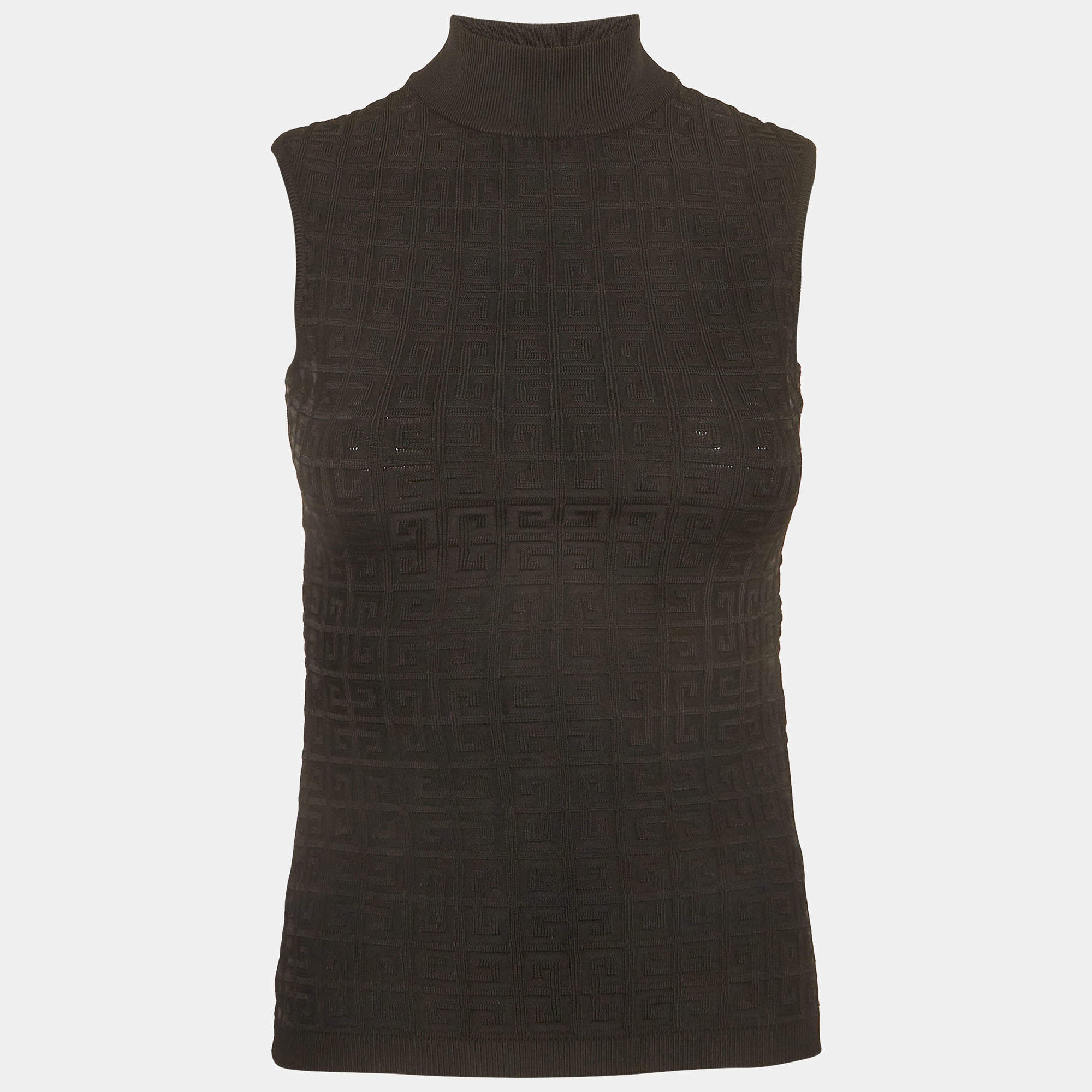 Pre Owned Givenchy Black Monogram Jacquard Knit Mock Neck Tank Top XS