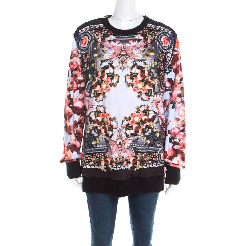 Pre Owned Givenchy Multicolor Roses and Birds of Paradise Cotton Knit Sweatshirt XS