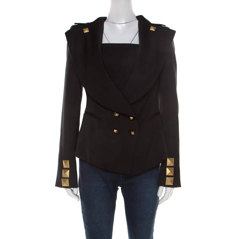 Givenchy Black Studded Wool Oversized Lapel Detail Jacket M 