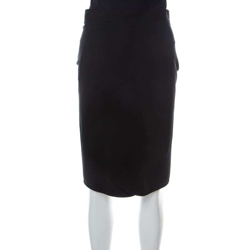 Pre Owned Givenchy Black Stretch Crepe Curve Detail Pencil Skirt M