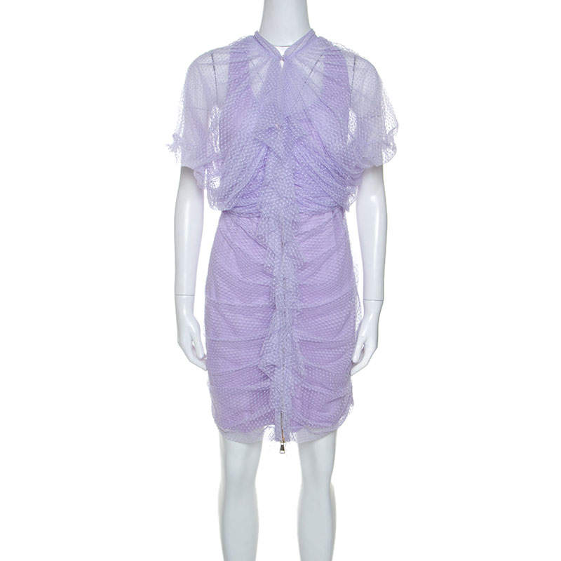 Givenchy Lilac Textured Mesh Ruched Zip Front Dress M