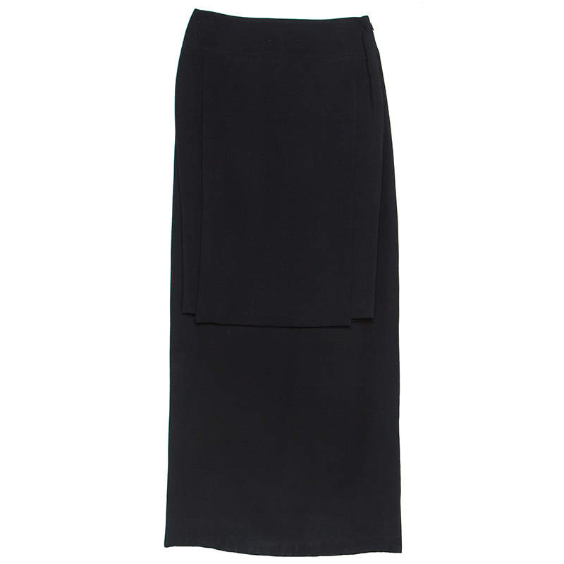 Pre Owned Givenchy Black Crepe Asymmetric Pencil Skirt S