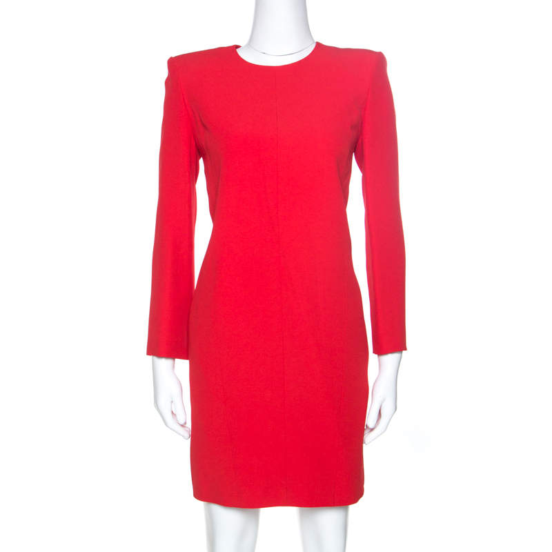 Pre Owned Givenchy Red Crepe Padded Shoulder Shift Dress S
