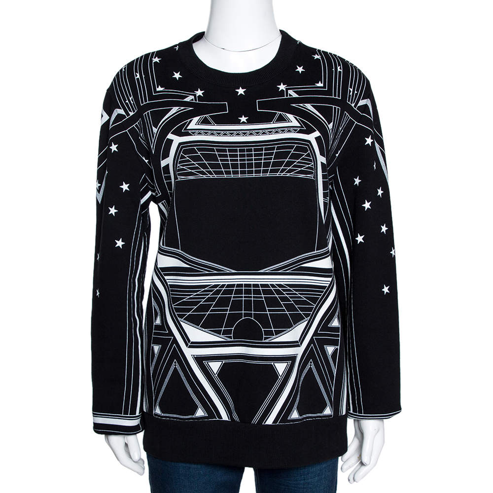 Givenchy Monochrome Knit Geometric Stars Print Sweatshirt L 
