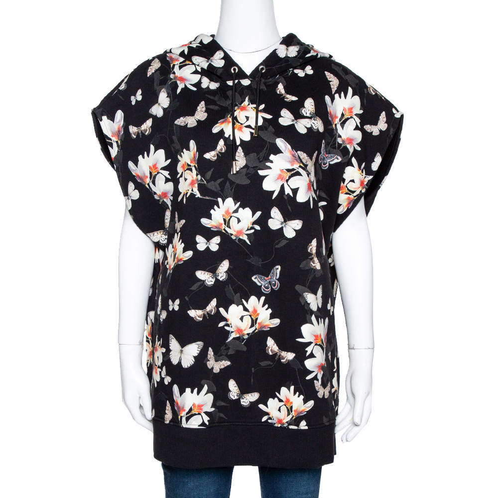 Pre Owned Givenchy Black Floral Moth Print Cotton Sleeveless Hoodie M