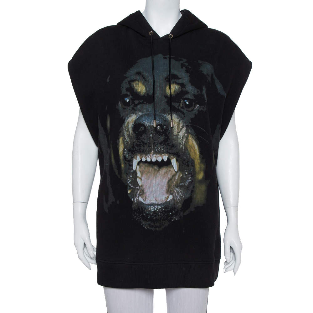 Givenchy Black Cotton Rottweiler Print Sleeveless Hoodie S