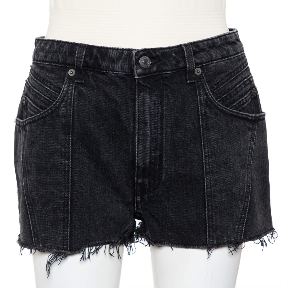 Pre Owned Givenchy Dark Grey Denim Washed Out Effect Raw Edge Detail Shorts M