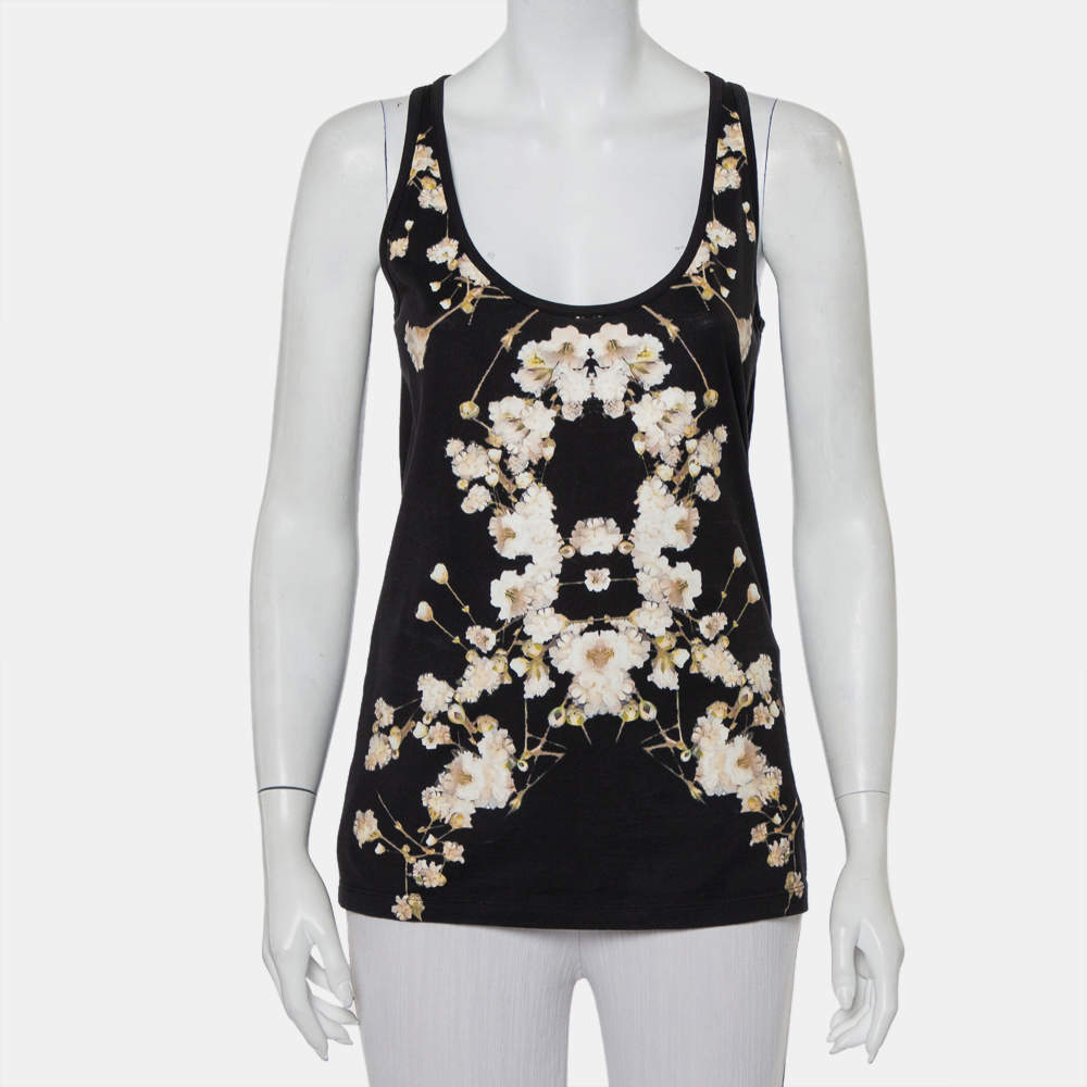 Givenchy Black Cotton Floral Printed Tank Top S