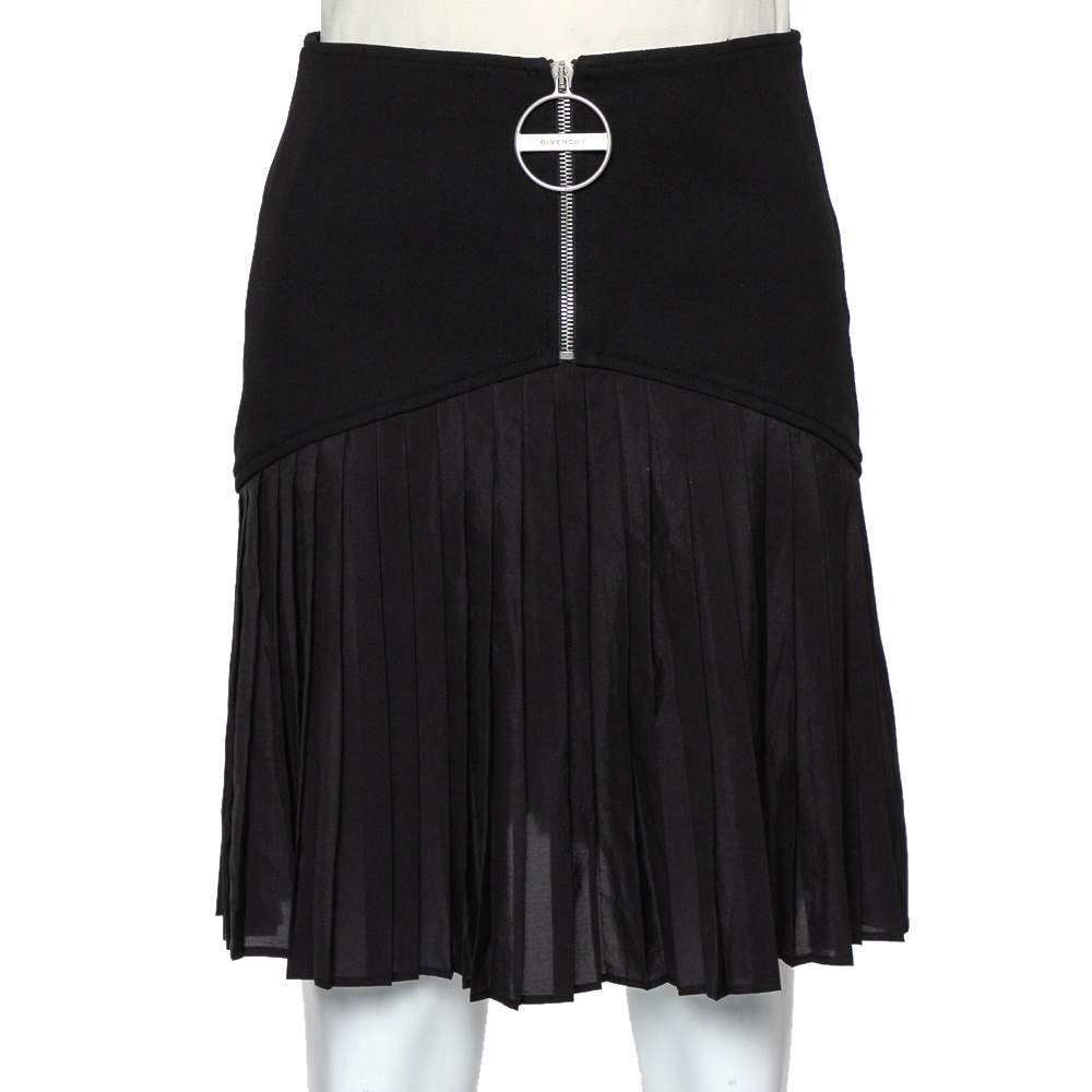 Pre Owned Givenchy Black Wool Pleated Detail Mini Skirt M