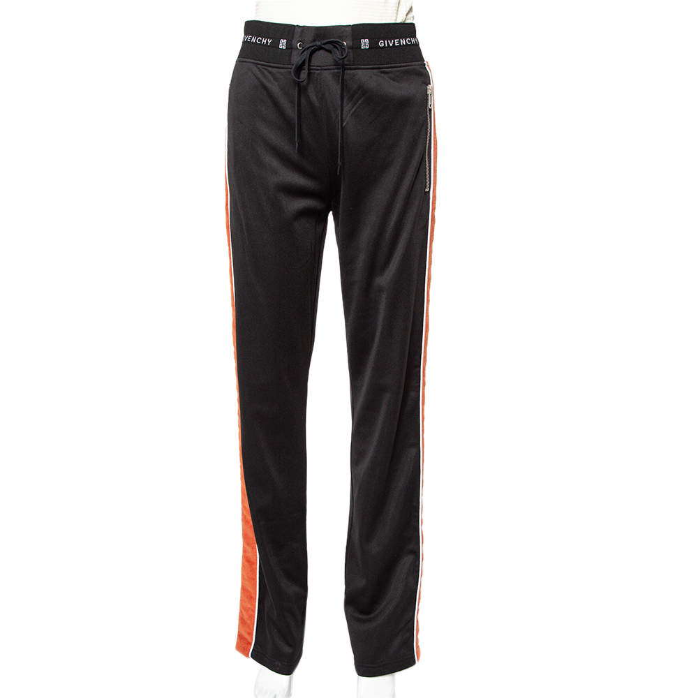 Pre Owned Givenchy Black Knit Contrast Velvet Band Detail Track Pants S