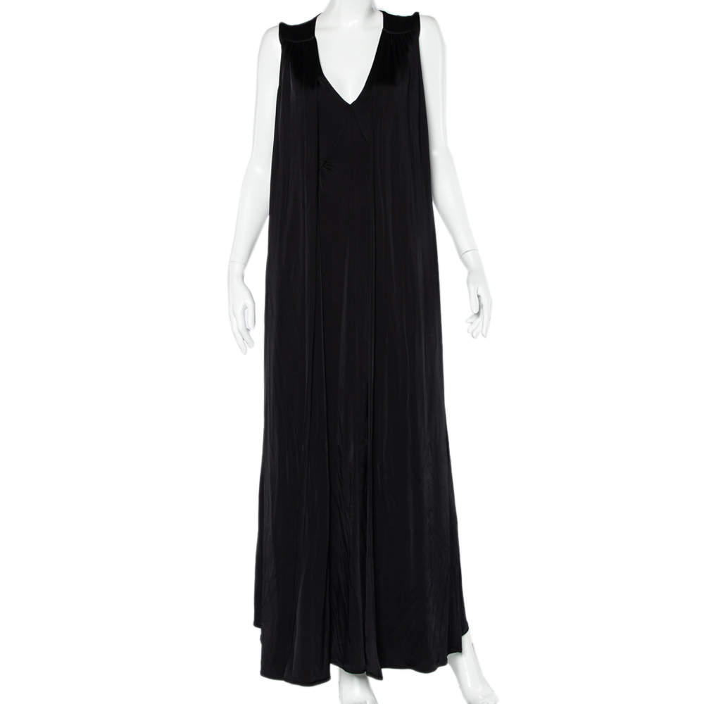 Pre Owned Givenchy Black Jersey Paneled Overlay Detail Sleeveless Maxi Dress L