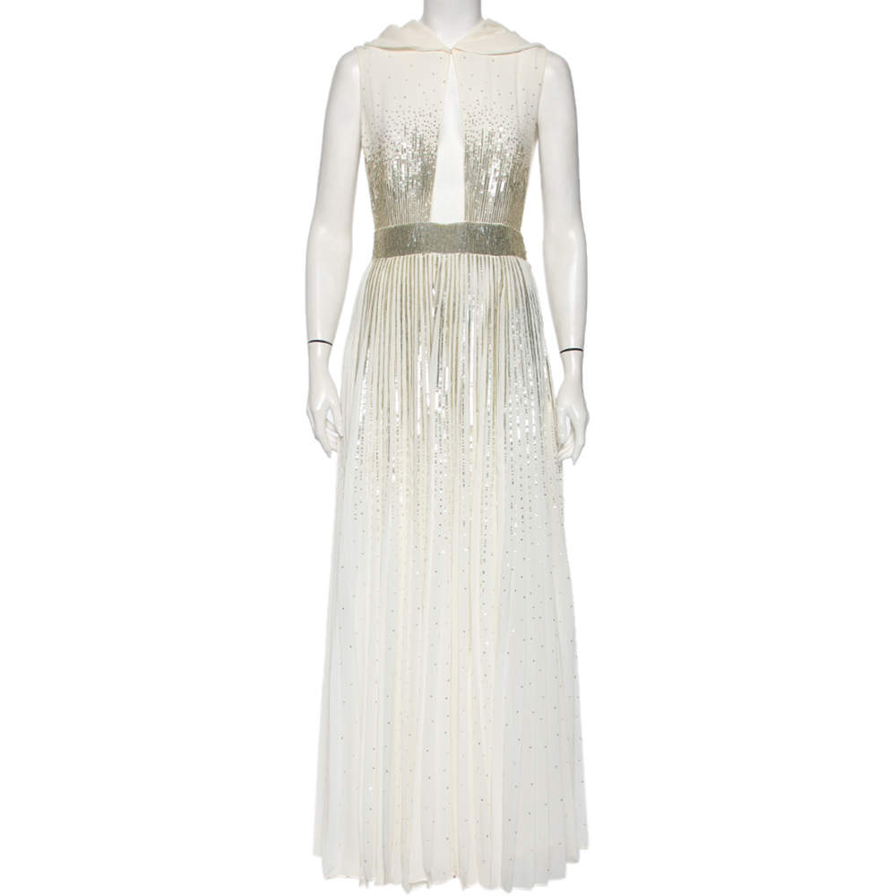 Givenchy White Silk-Georgette Embellished Hooded Gown M