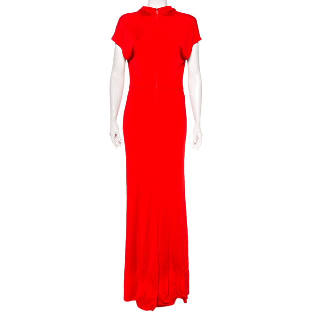 مملوكة مسبقًا Givenchy Red Jersey Centre Slit Detail V-Neck Maxi Dress L