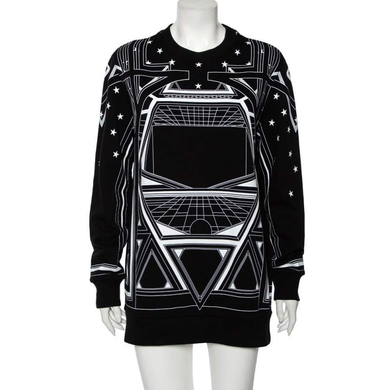 Givenchy Monochrome Knit Geometric Stars Print Sweatshirt S