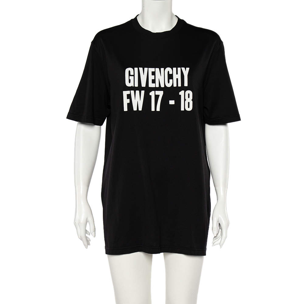 Pre Owned تي شيرت جيفنشي فضفاض قطن مطبوع سيزون شعار أسود مقاس متوسط