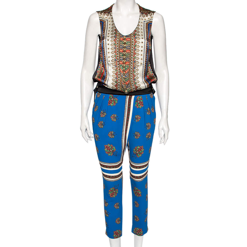 Givenchy Multicolored Printed Silk & Jersey Embellished Detailed Jumpsuit S