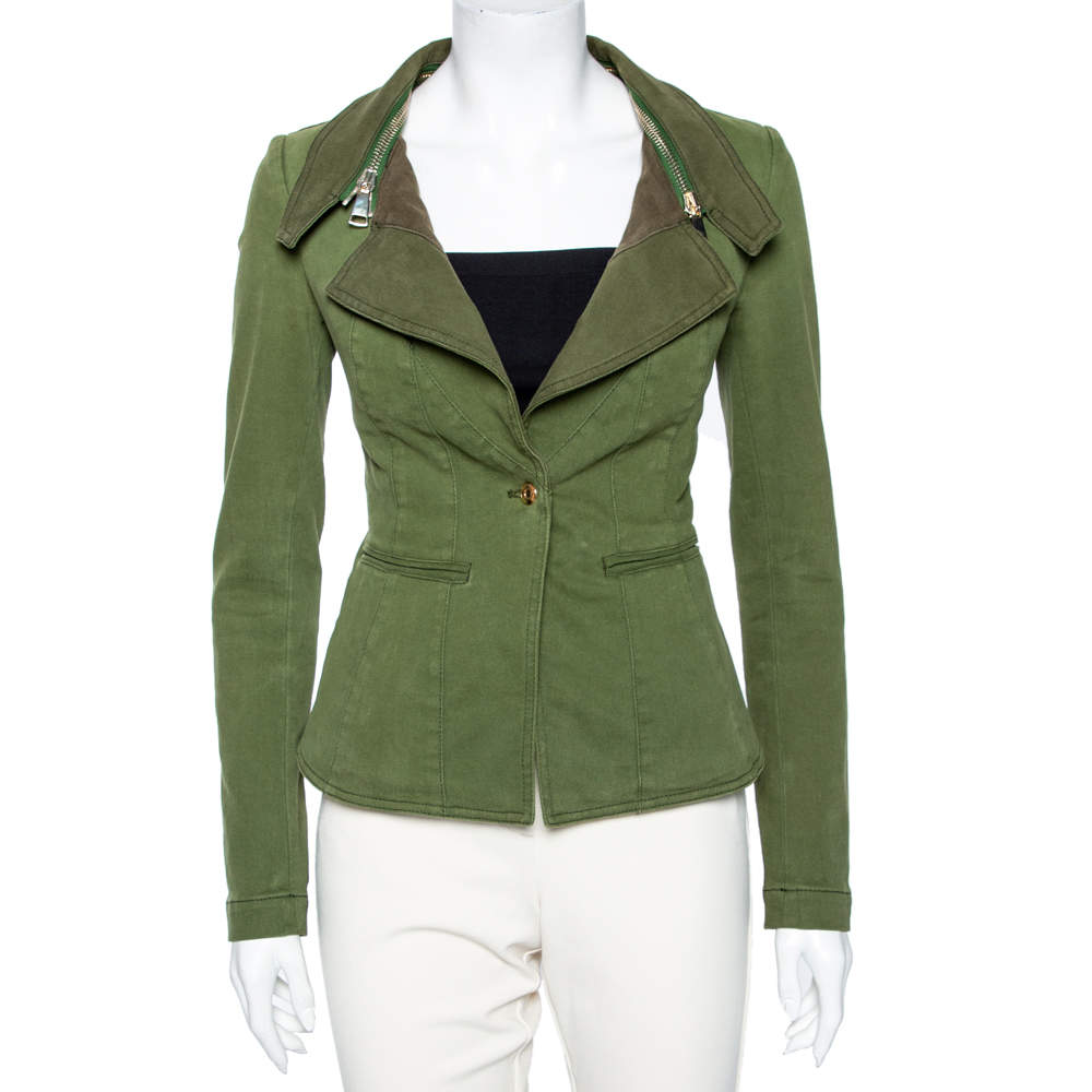 Pre Owned Givenchy Olive Green Cotton Detachable Collar Single Breasted Jacket M