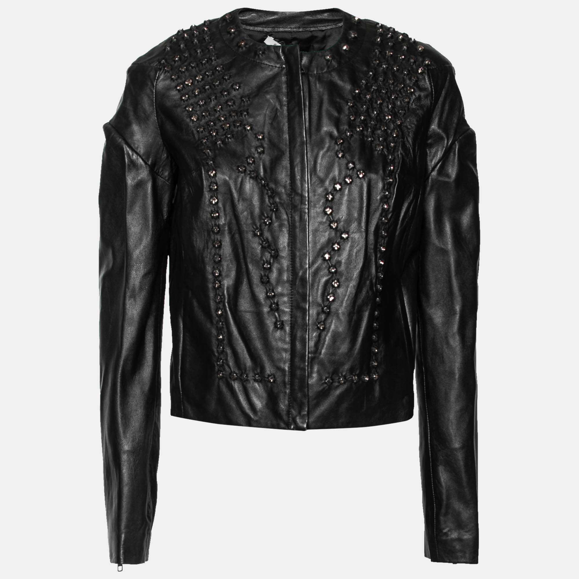 Givenchy Black Crystal Embellished Leather Zip Front Jacket L Givenchy | TLC