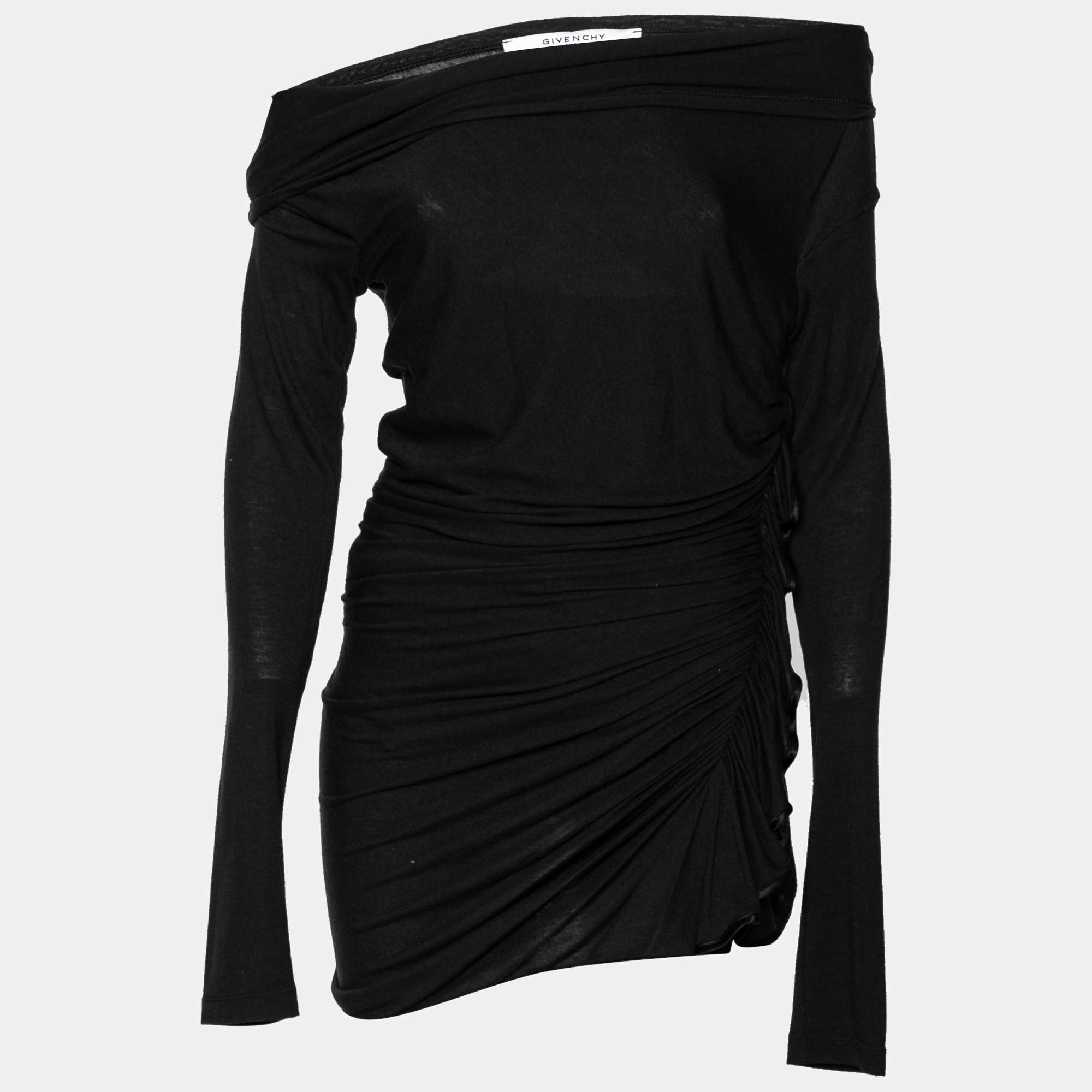 Givenchy Black Knit Side Pleated and Ruffle Detail Top M