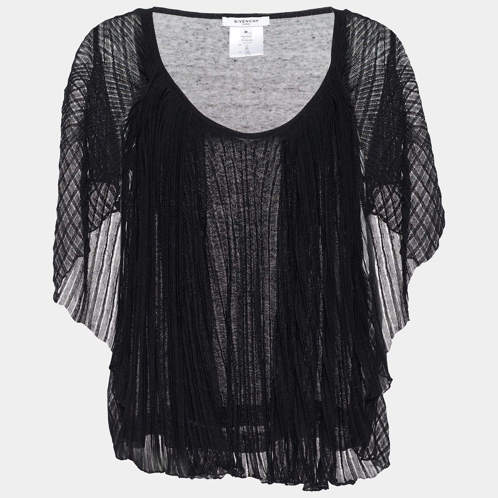 Pre Owned Givenchy Black Linen Knit Plisse Top M