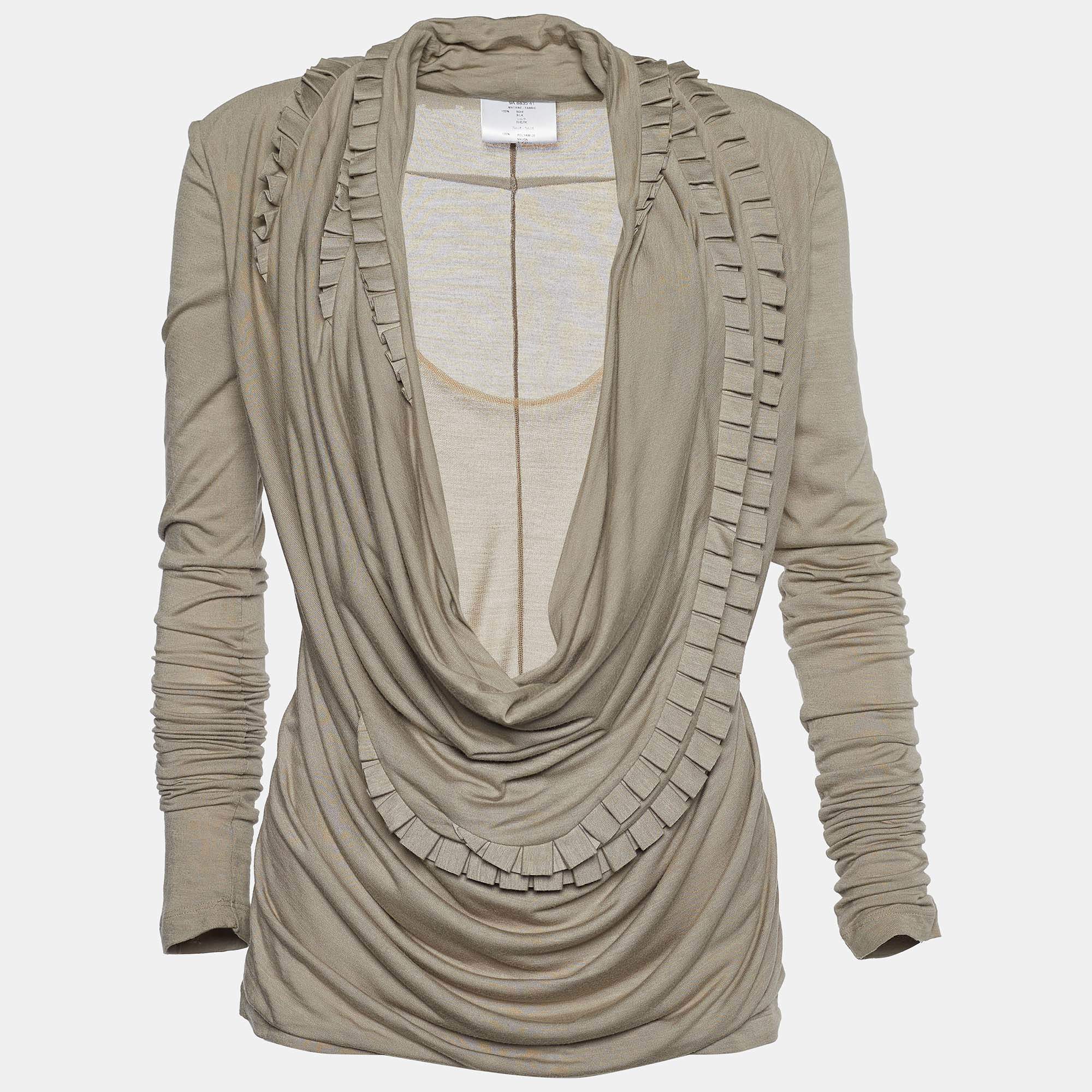 Givenchy Beige Silk Knit Ruffle Detail Top M