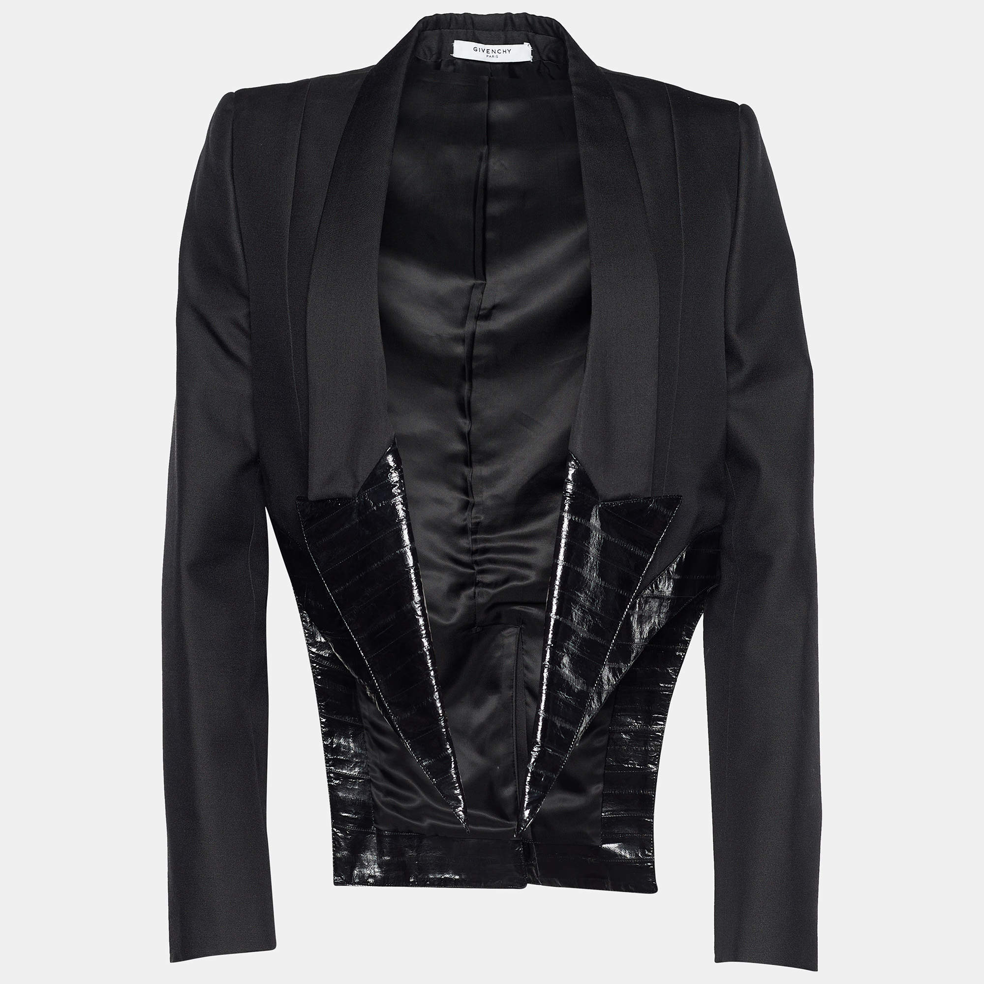 Pre Owned Givenchy Black Wool Blend Eel Leather Trim Tail Coat Blazer M