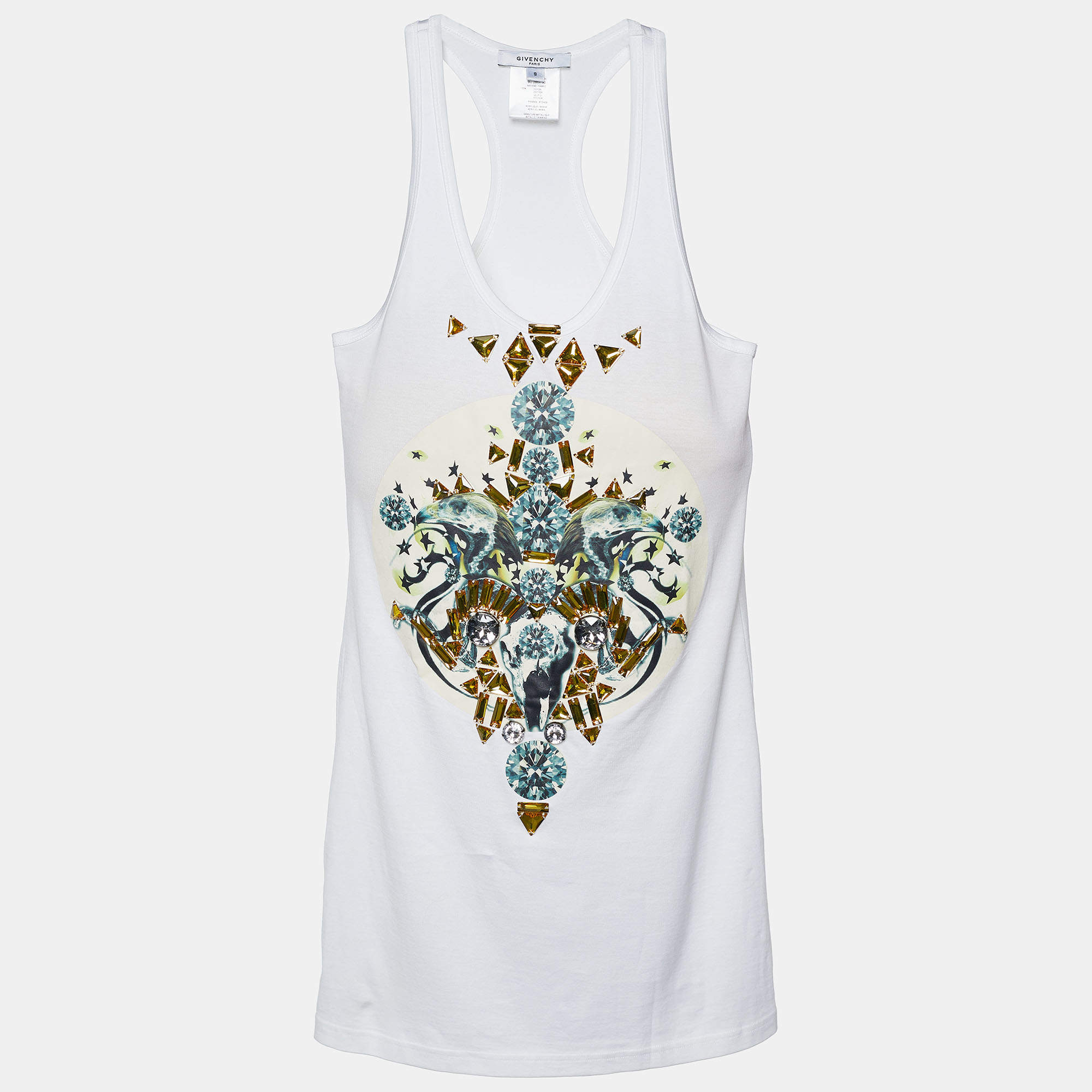 Pre Owned توب جيفنشي تانك قطن أبيض مرصع مقاس صغير