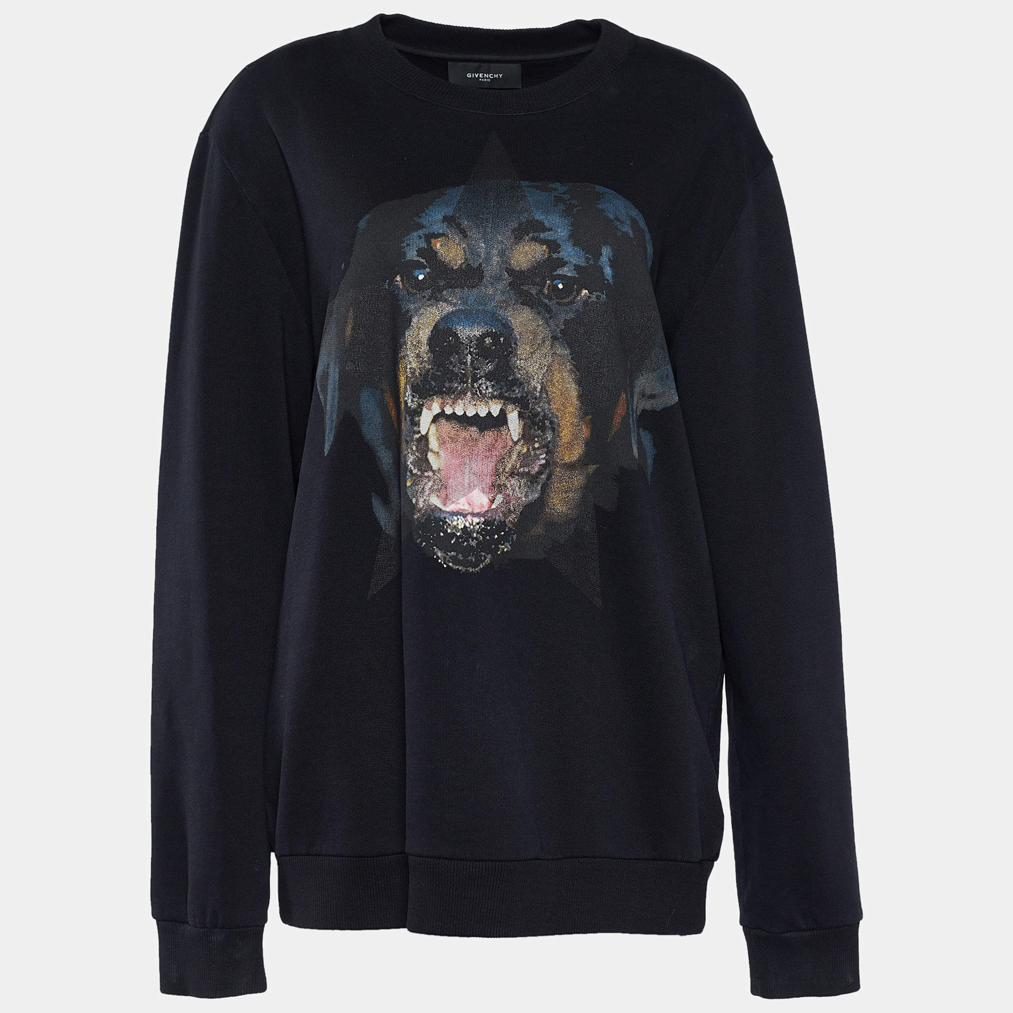 Pre Owned Givenchy Black Cotton Knit Rottweiler Sweatshirt M
