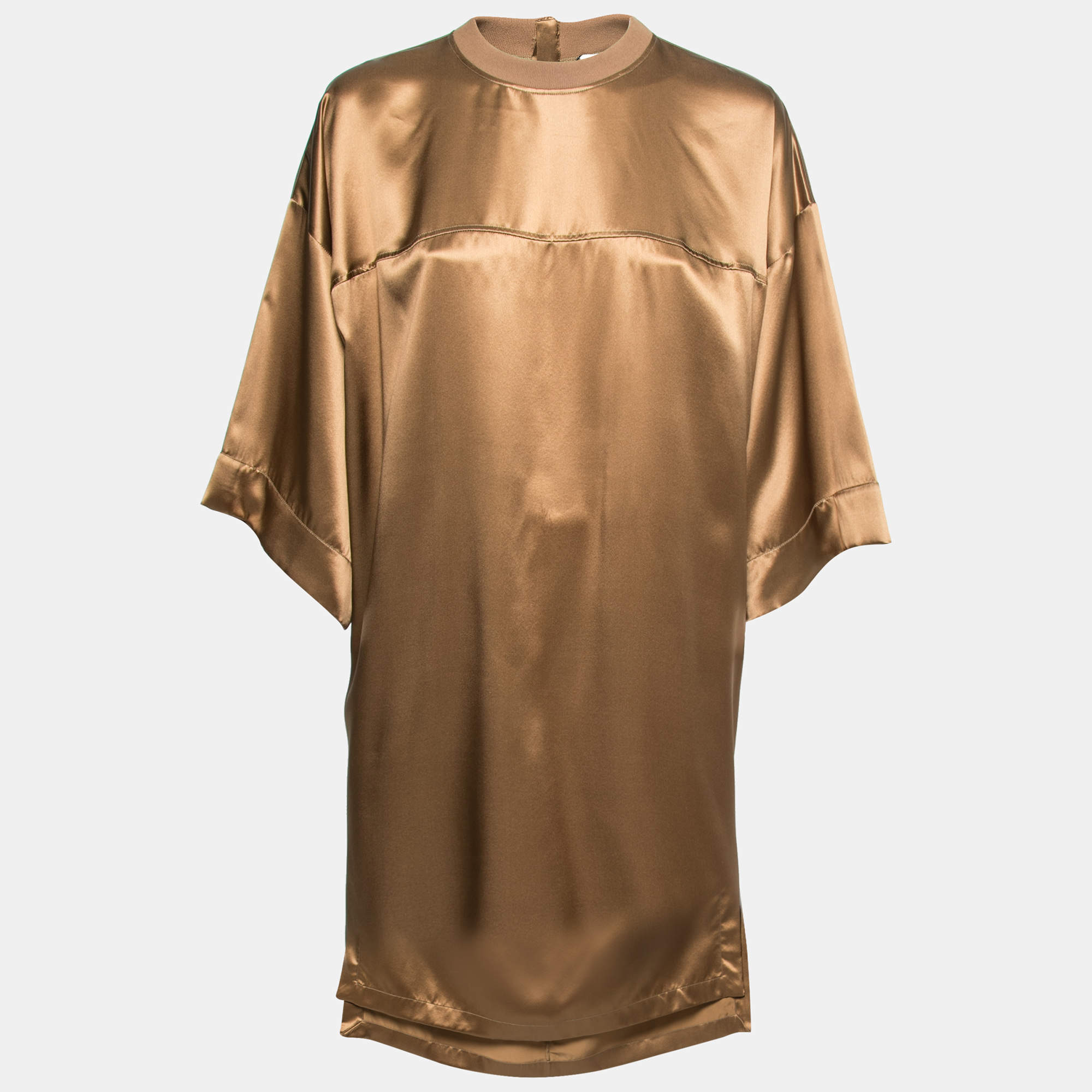 Pre Owned Givenchy Brown Satin Silk Crewneck Oversized Tunic M