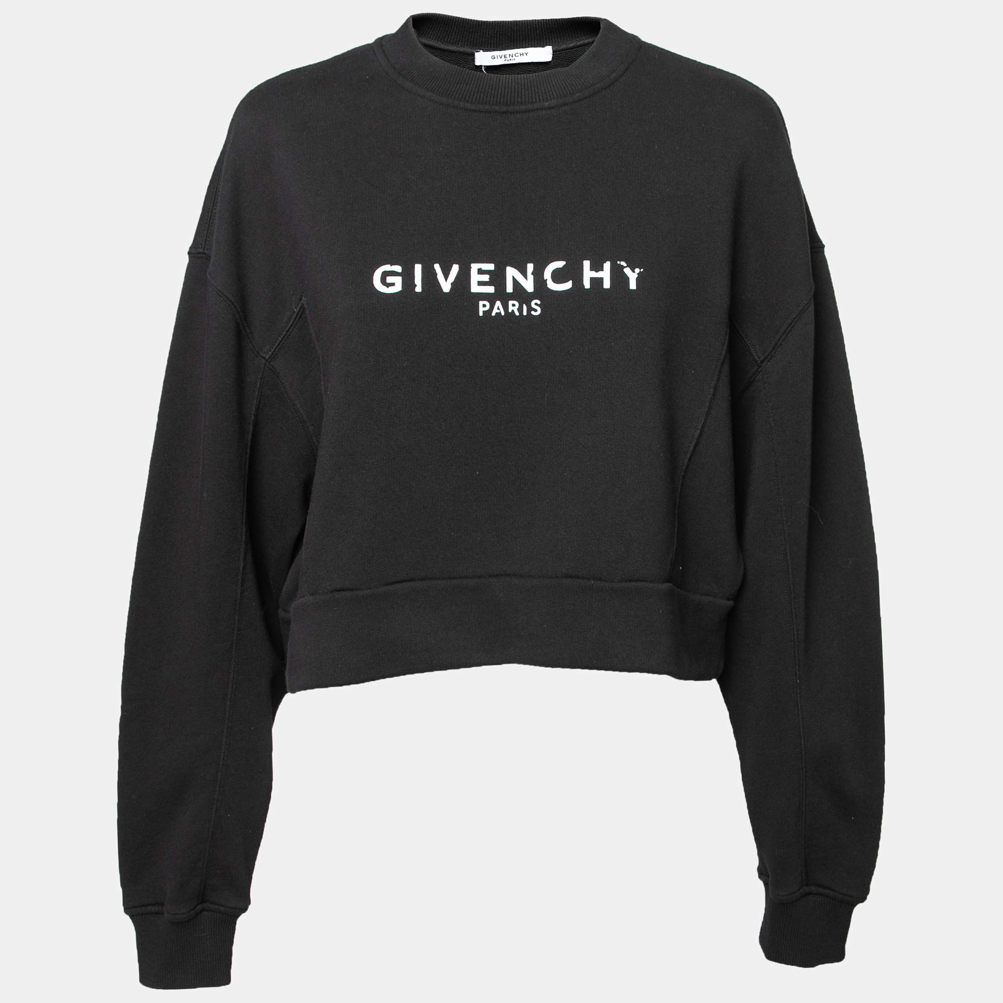 مملوكة مسبقًا Givenchy Black Cotton Logo Printed Cropped Crewneck Sweatshirt M