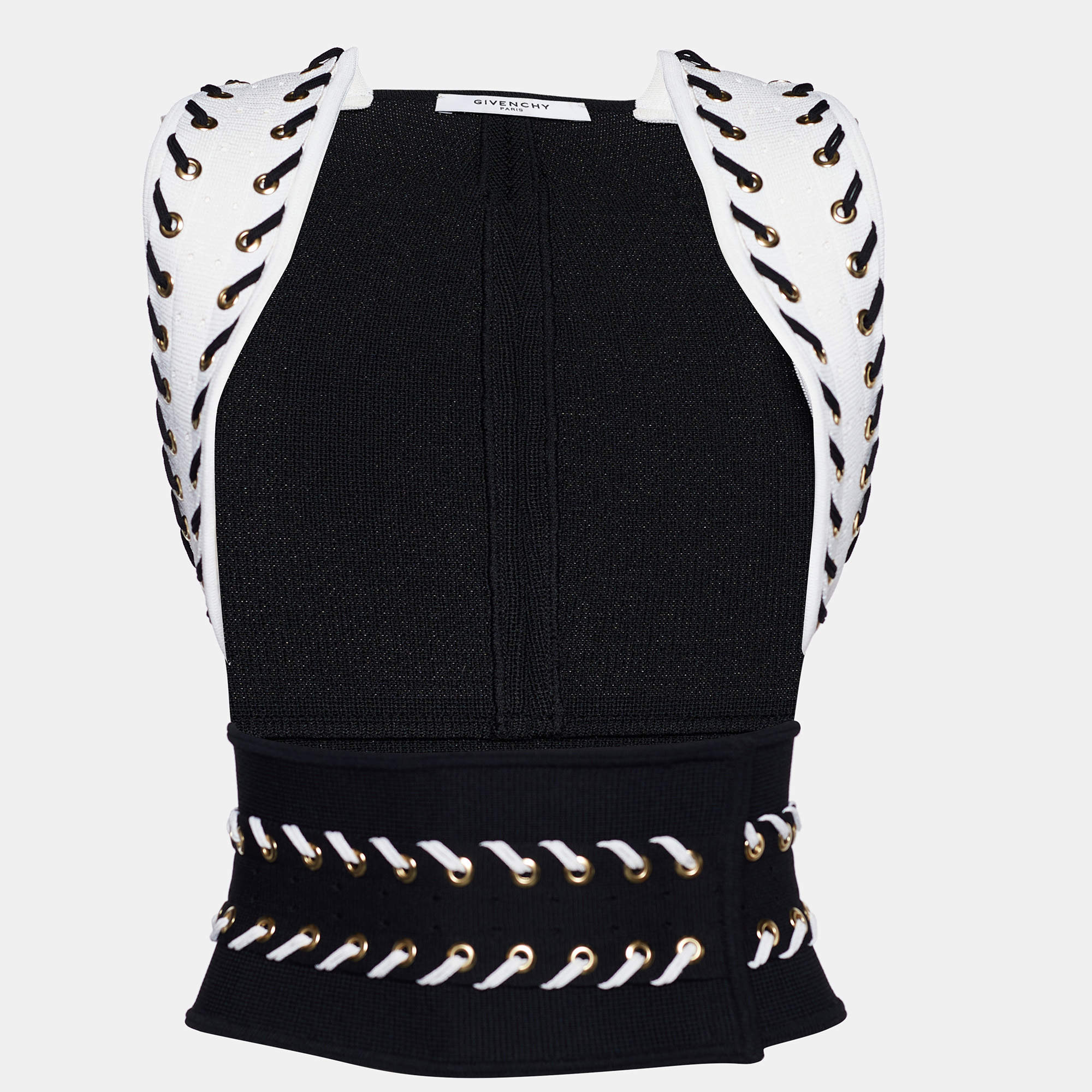 Pre Owned Givenchy Monochrome Knit Lace Detail Waist Coat S