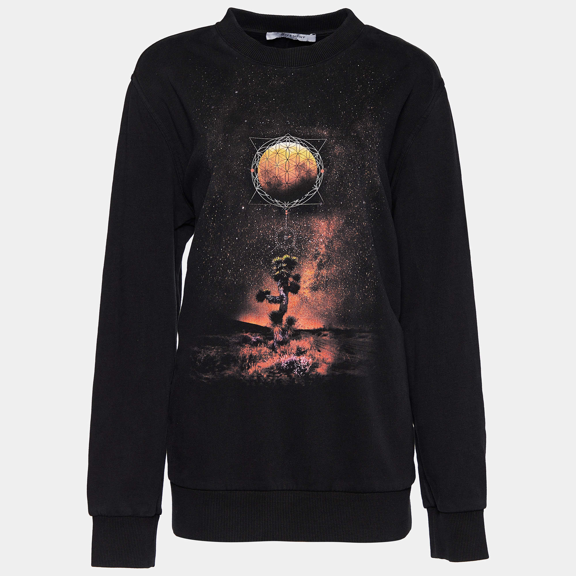 Pre Owned Givenchy Black Graphic Print Cotton Crew Neck Sweatshirt L