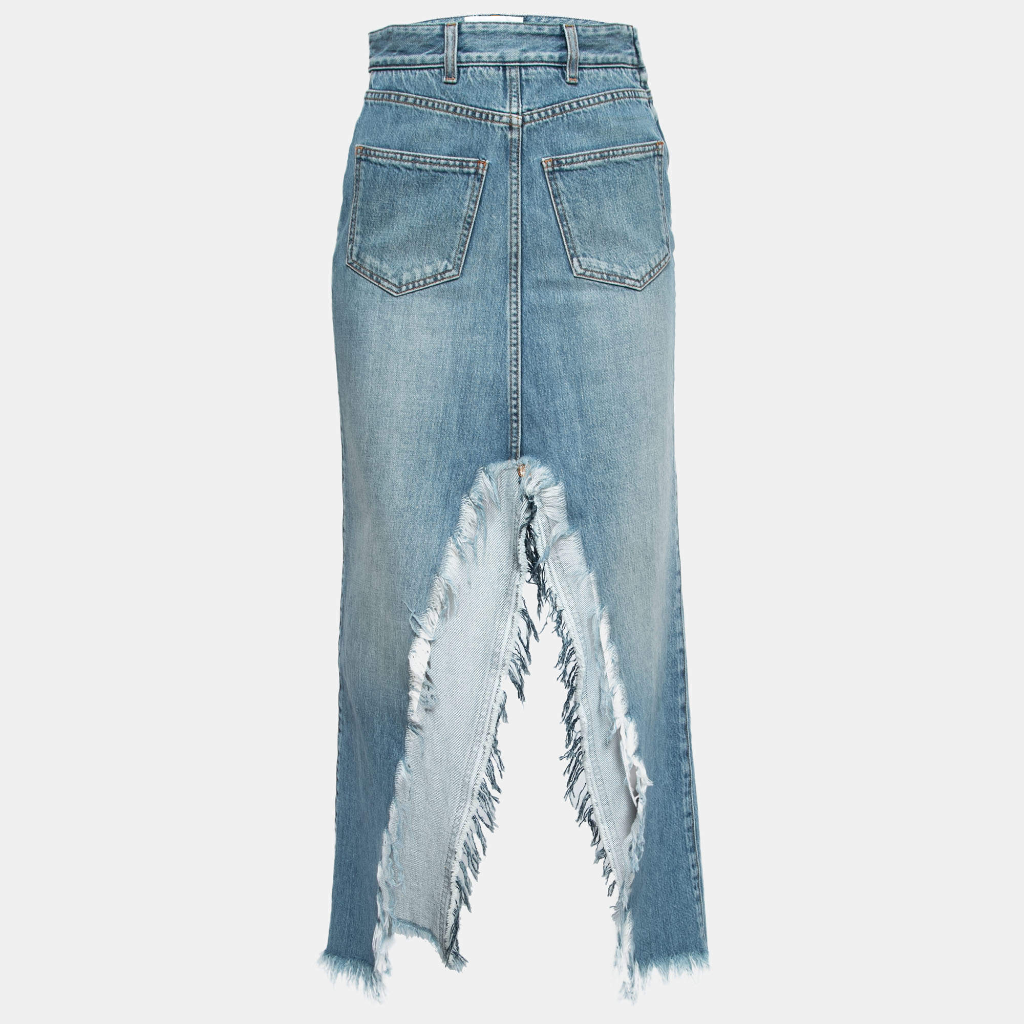 Pre Owned Givenchy Blue Denim Split Long Skirt S