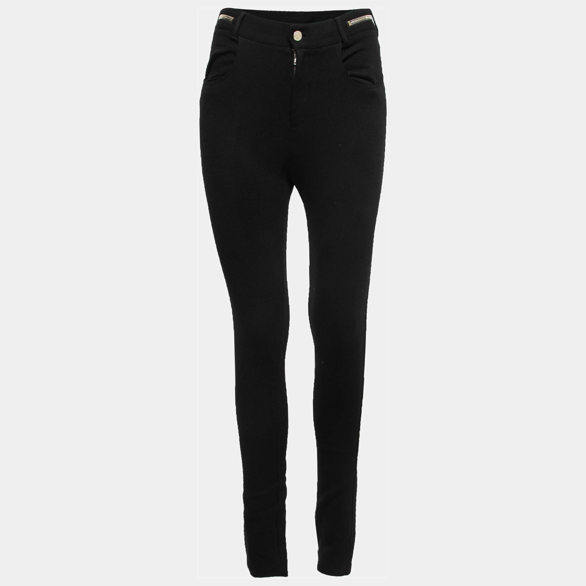 Pre Owned Givenchy Black Stretch Knit Zipper Detail Skinny Pants M