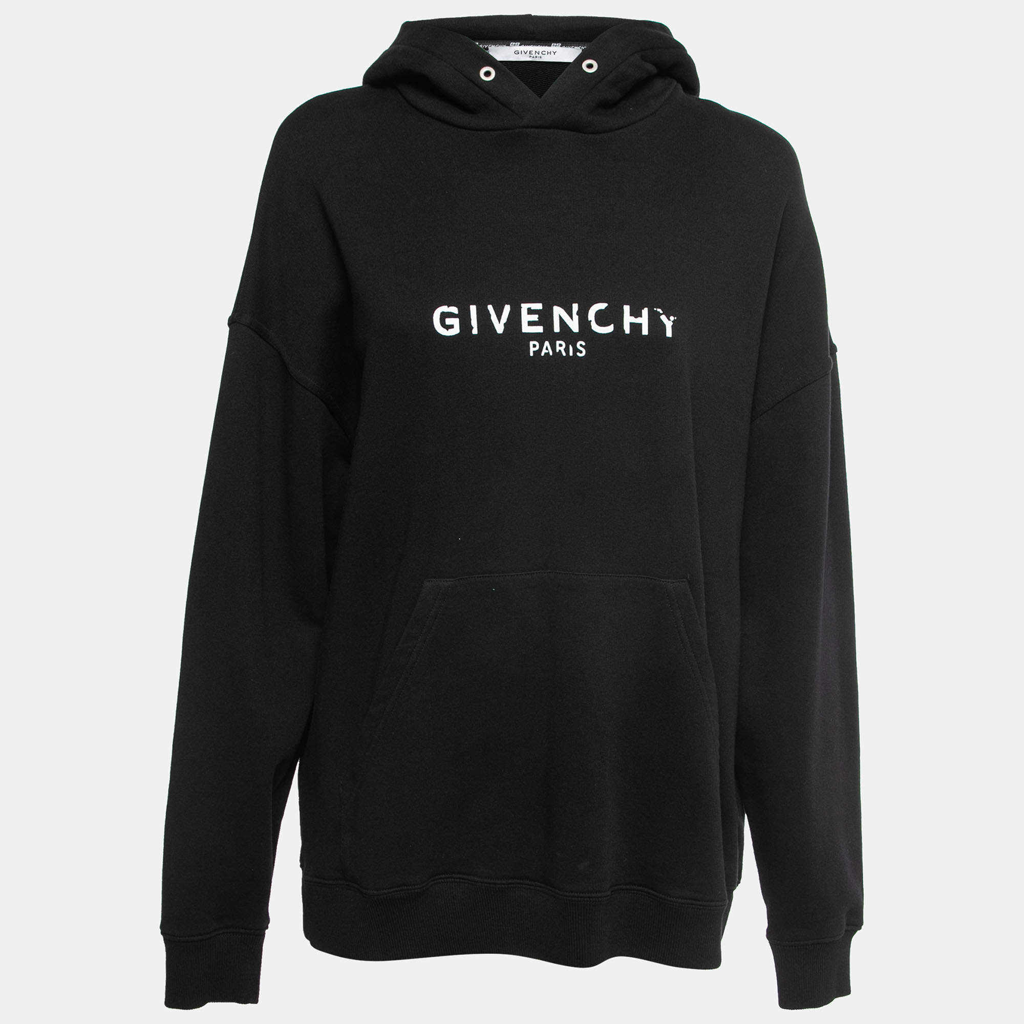Givenchy Black Cotton Faded Logo Print Hooded Sweatshirt M