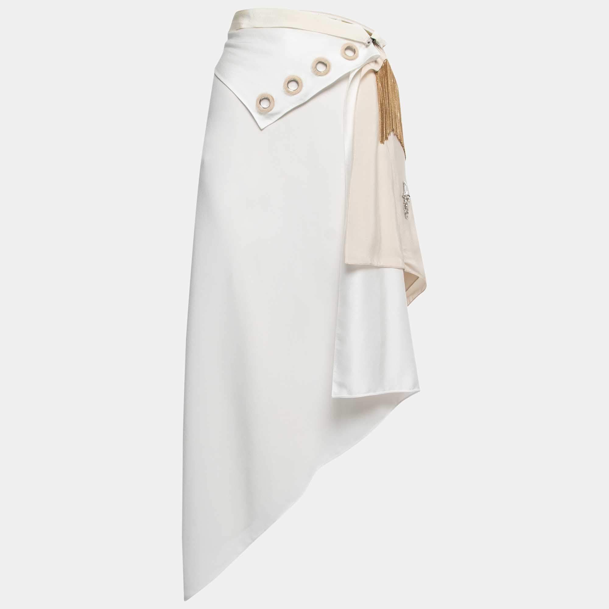 Givenchy Cream Crepe & Silk Chain Fringe Asymmetrical Skirt S