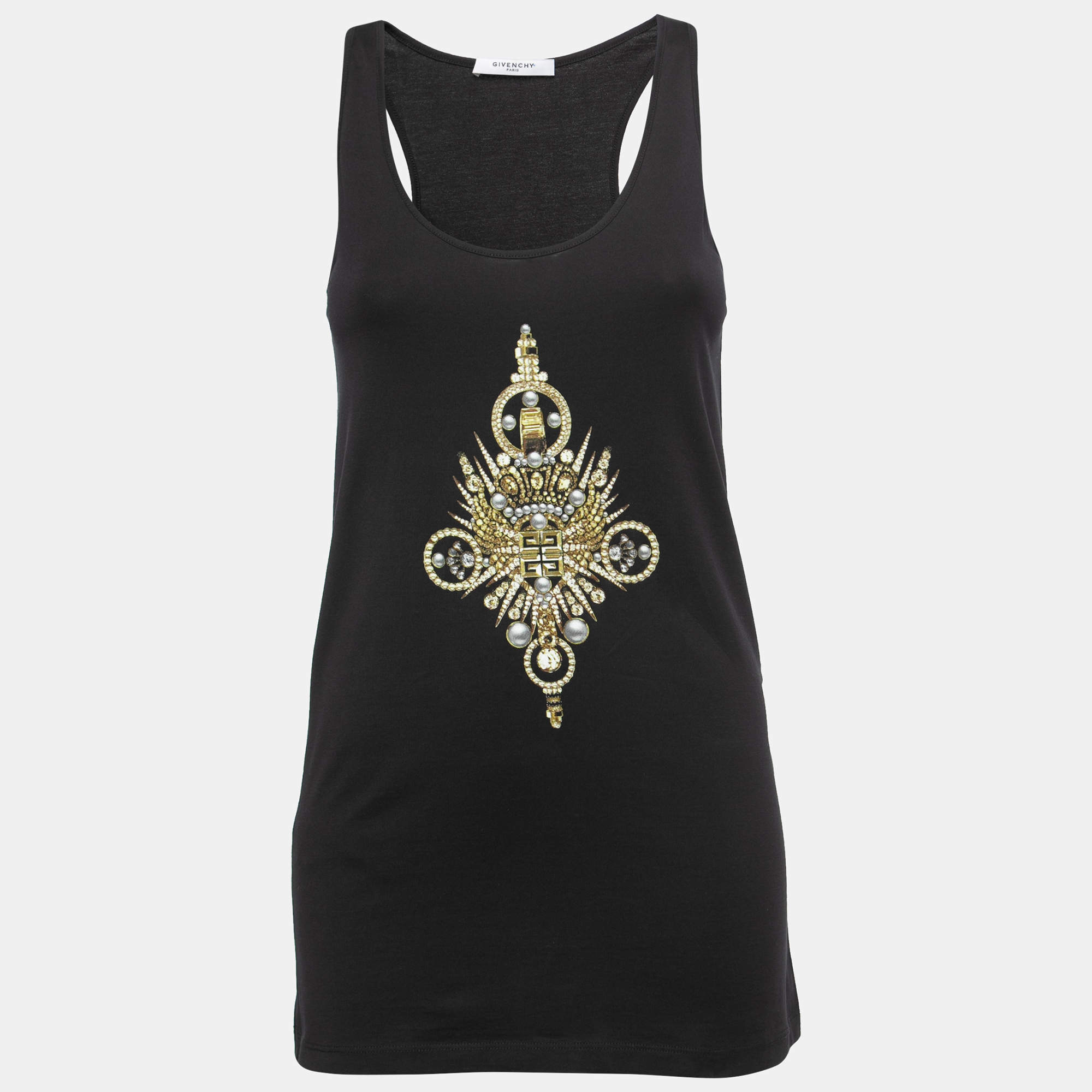 Pre Owned Givenchy Black Logo Print Cotton Tank Top S