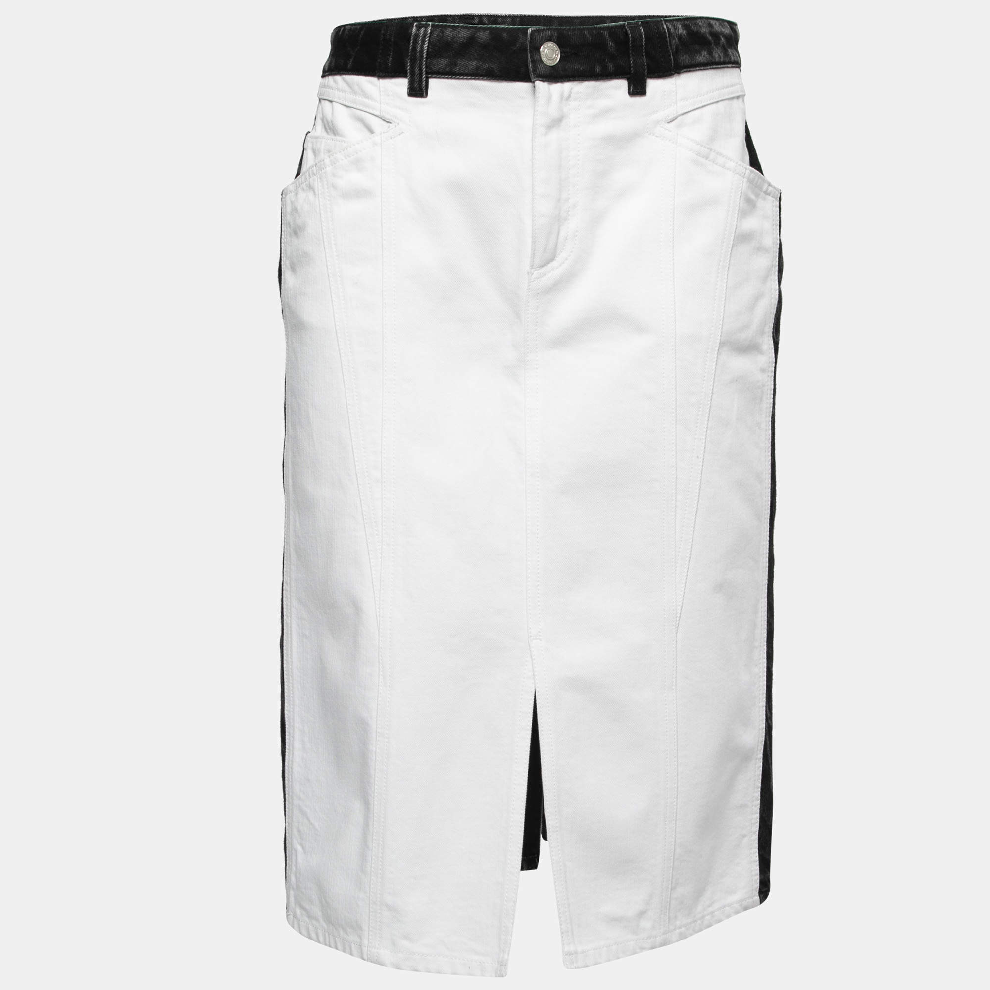Pre Owned Givenchy White/Black Denim Contrast Knee Length Skirt M