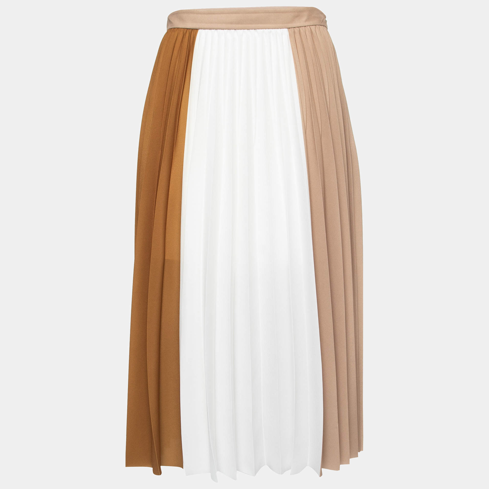 Pre Owned Givenchy Beige & White Plisse Pleated Skirt S