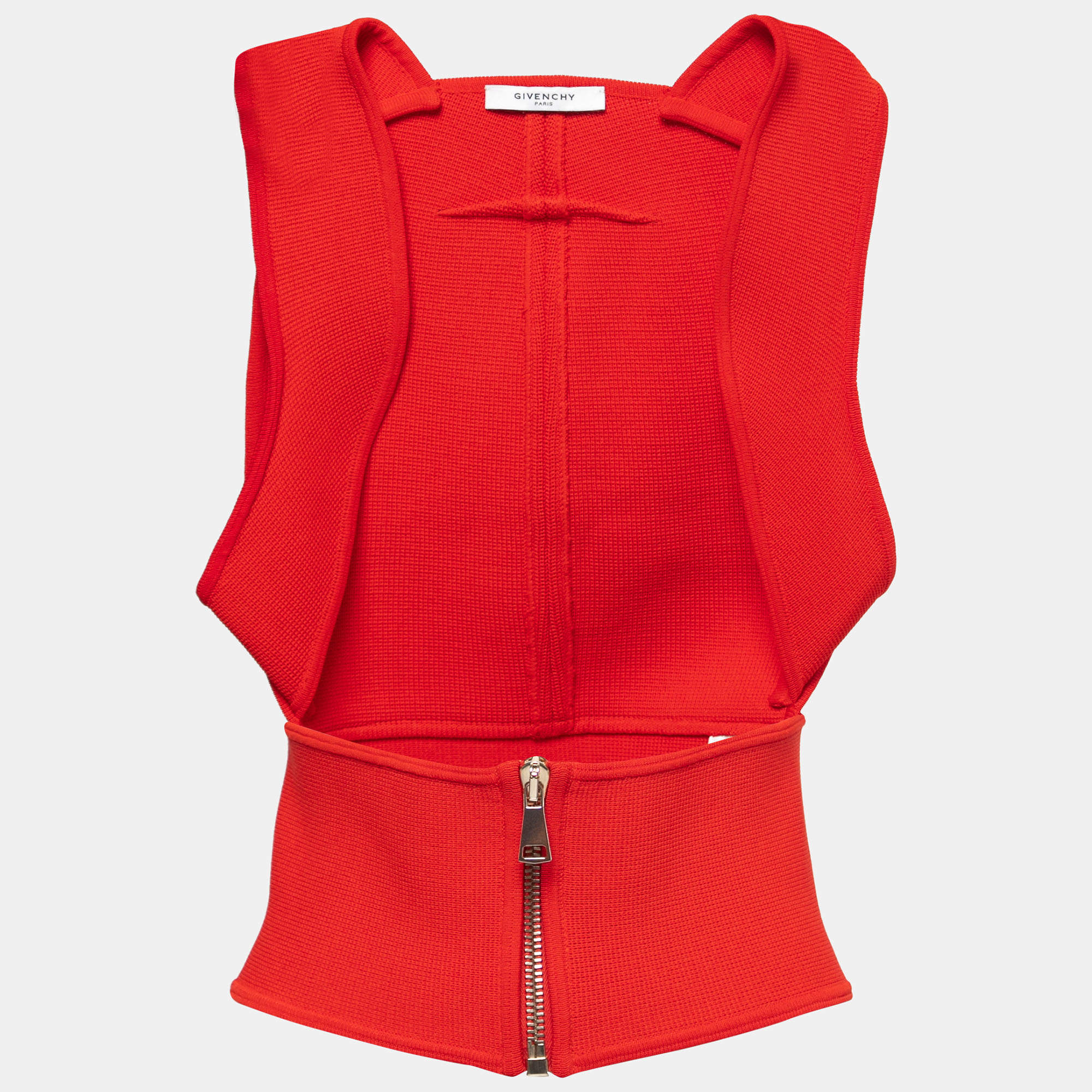 Givenchy Red Knit Sleeveless Open Front Top M