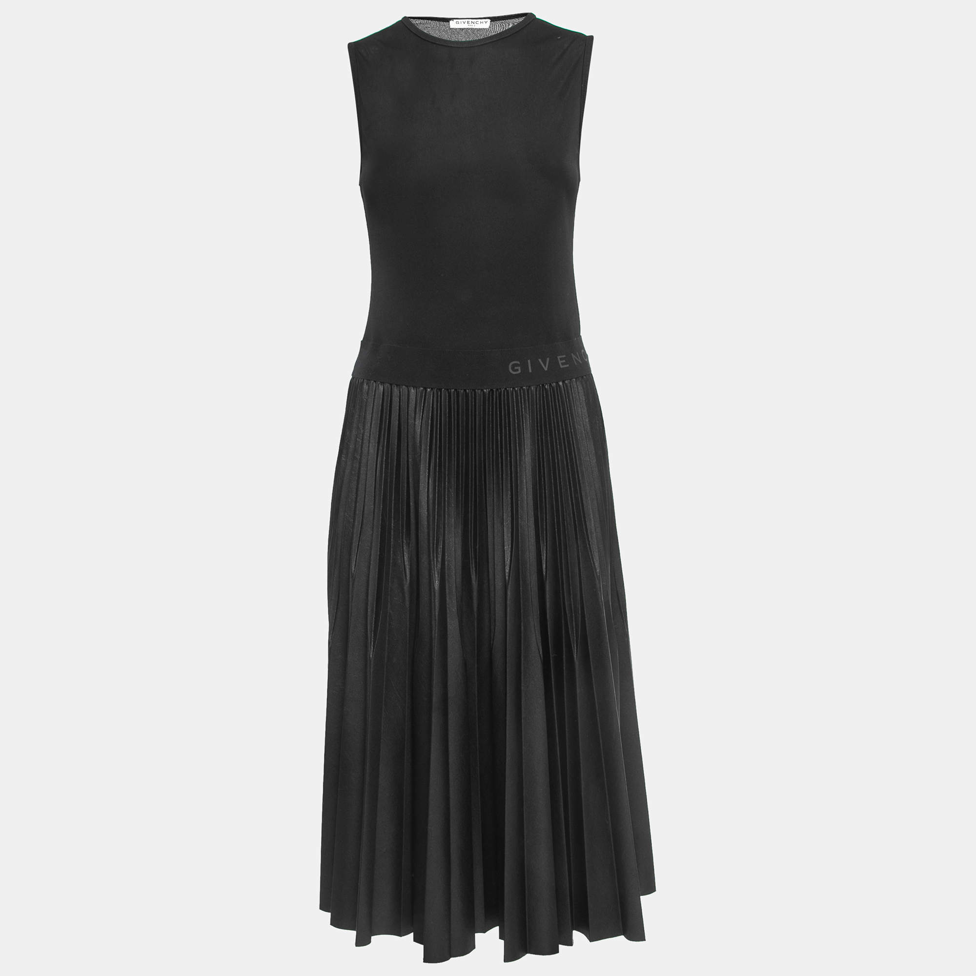 Givenchy Black Jersey Pleated Midi Dress M